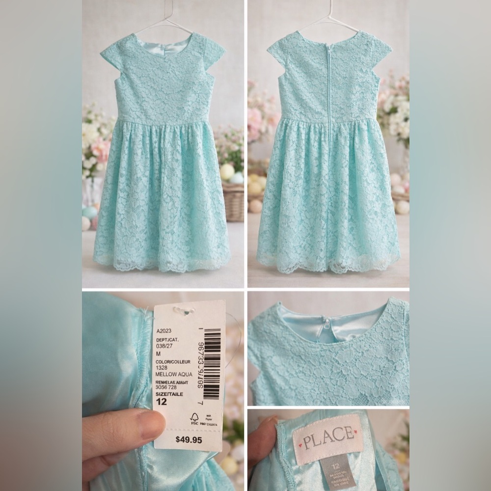 Girls' Mellow Aqua Lace Party Dress — Brand: